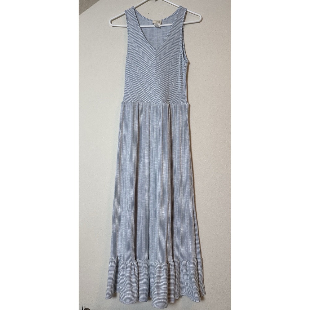 Caution to the Wind Blue Striped Maxi Dress‎ Medium Sleeveless Ruffle Hem